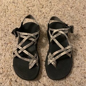 Grey and White chacos